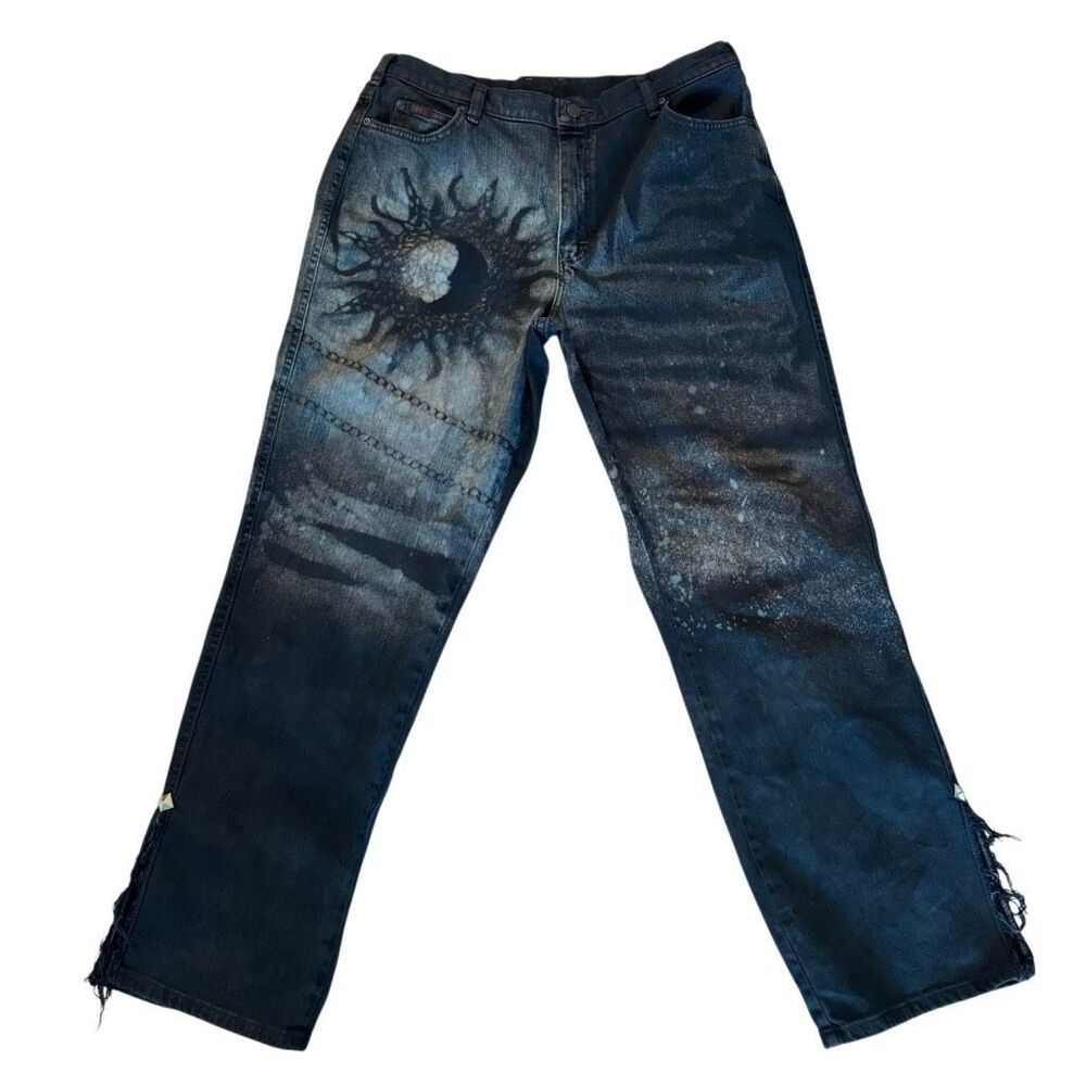 1/1 Reworked Vintage Celestial Eclipse Jeans Bleached Galaxy Grunge 14